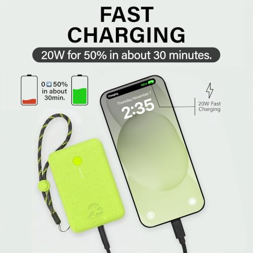 Nimble Champ Portable Charger, 10000mAh Power Bank, 20W Dual USB-C Charging - color: Cyber Lime