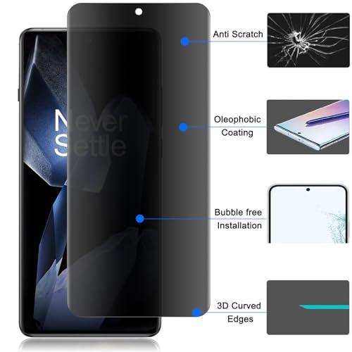 [2+2 Pack] OnePlus 15 Privacy Screen Protector, Anti-Spy 9H Hardness Tempered Glass + Camera Lens Protector for OnePlus 15 5G, Case Friendly Anti-Scratch Bubble Free