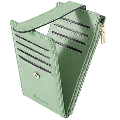 Chelmon Women's RFID Slim Card Holder Wallet | Thin Bifold Multi Card Case with Zipper Coin Pocket Purse for Women(Light Green) - color: Light Green