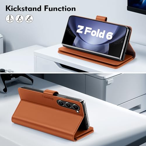 Shieldtop Compatible with Samsung Galaxy Z Fold 6 Wallet Case with Card Holder,Women Man RFID Blocking PU Leather Flip Shockproof Protective Cover Credit Card Holder Slots Kickstand,Light Brown - color: Light Brown, size: Samsung Galaxy Z Fold 6