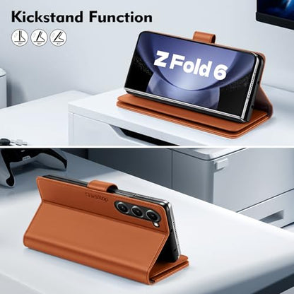 Shieldtop Compatible with Samsung Galaxy Z Fold 6 Wallet Case with Card Holder,Women Man RFID Blocking PU Leather Flip Shockproof Protective Cover Credit Card Holder Slots Kickstand,Light Brown - color: Light Brown, size: Samsung Galaxy Z Fold 6