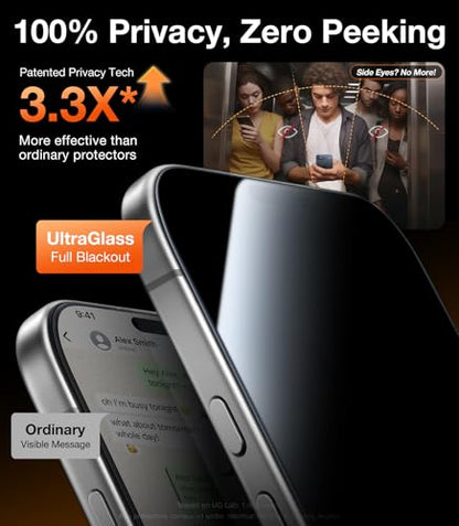UltraGlass TOP 9H+ Armor for iPhone 16 Privacy Screen Protector, 2 Pack - size: 1-iPhone 16