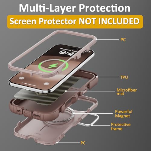 Follaroma Magnetic for iPhone 17 Case with Camera Stand, Light Brown, 6.3" | Built-in Glass Camera Cover,Compatible with MagSafe,Heavy Duty Shockproof Protective,Military-Grade Anti-DropDual Layer Cover - color: Brown Pink, size: iPhone 17 6.3''