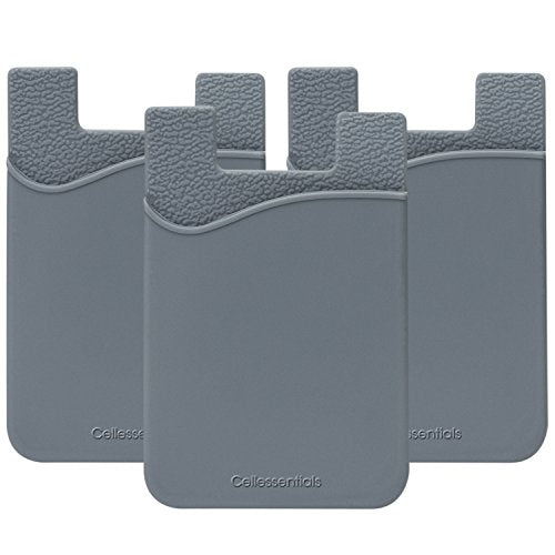USA Merchant - Cellessentials Redesigned Card Holder - Silicone Stick on Cell Phone Wallet with Pocket for Credit Card ID Business Card - iPhone Android & Smartphones (Grey) - color: Grey