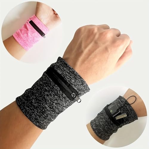 Wrist Wallet Bag Unisex Slim Zipper Pocket Lightweight Fabric Secure Fit For Gym Running Cycling Travel Hands Free, Gray - color: Gray