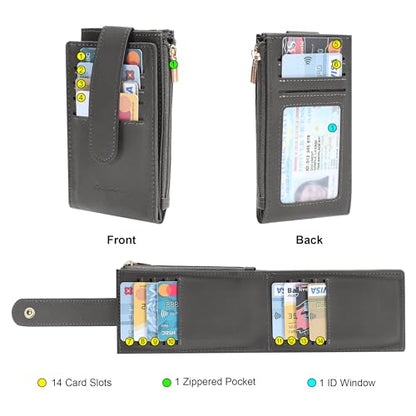 Chelmon Women's RFID Slim Card Holder Wallet | Thin Bifold Multi Card Case with Zipper Coin Pocket Purse for Women(Deep Grey) - color: Deep Grey1
