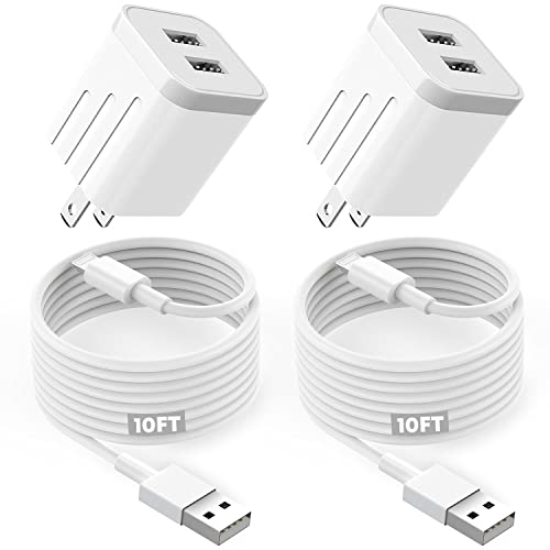 iPhone Fast Charger, Fast Adapter i Phone 2Pack Dual Port USB Wall Charger - color: White 2Pack 10FT