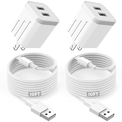 iPhone Fast Charger, Fast Adapter i Phone 2Pack Dual Port USB Wall Charger - color: White 2Pack 10FT