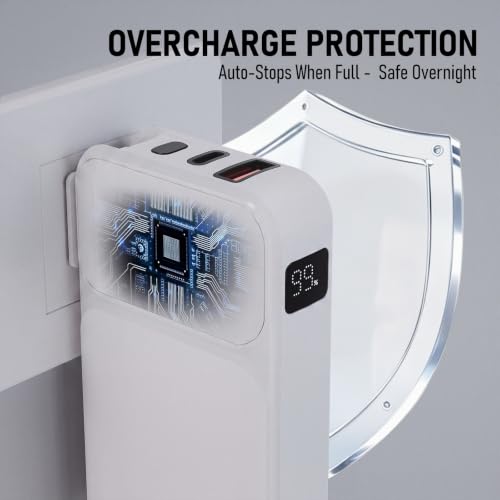 Portable Charger with Built-in Wall Plug, 10000mAh Power Bank with Built-in USB-C and Lightning Cables, 22.5W Fast Charging Battery Pack for iPhone and Samsung and Travel - color: White