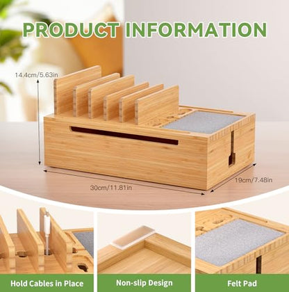 Pezin & Hulin Bamboo Charging Station-Natural, (No USB Charger and Cables) - color: Natural, size: Dock (No Charger&Cables)