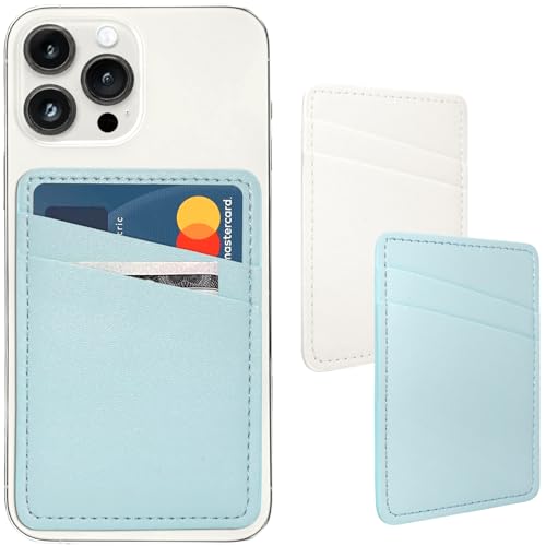 Limvory Phone Wallet Stick On, Leather Phone Card Holder - color: White, Blue