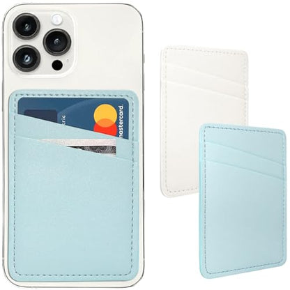 Limvory Phone Wallet Stick On, Leather Phone Card Holder - color: White, Blue