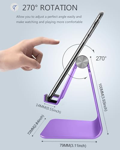 CreaDream Aluminum Cell Phone Stand, Adjustable Phone Holder for Desk - color: Dark Purple