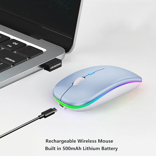 WREANU Wireless Bluetooth Mouse, Rechargeable Laptop Mice, Blue - color: Blue