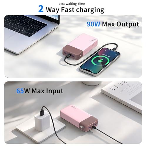 NOBIS 90W Portable Charger 20000mAh Laptop Power Bank Fast Charging - color: Pink