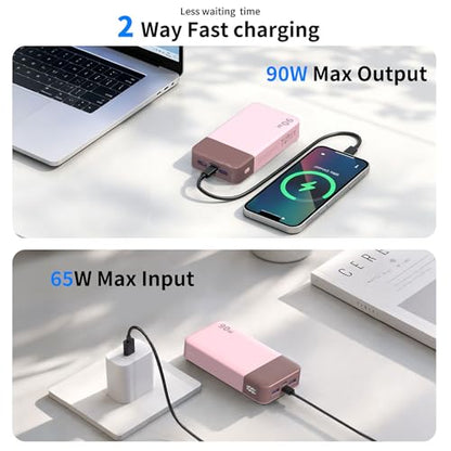 NOBIS 90W Portable Charger 20000mAh Laptop Power Bank Fast Charging - color: Pink