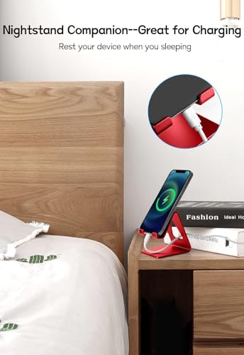 Aoviho Desk Cell Phone Stand, Phone Holder, Aluminum Mobile Phone Cradle Dock for iPhone 14 13 12 pro 11 X Xs max 8 7 6 6s Plus SE 5 5s SE Samsung, All Smart Phones, Red - color: Red