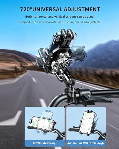Motorcycle Phone Mount Holder - [Dual Dampener] [Anti Shake] Motorcycle Cell Phone Mounts,Adjustable Bike Phone Holder, Fit for iPhone Samsung LG Google All 4.7-7.2" Phones,Black