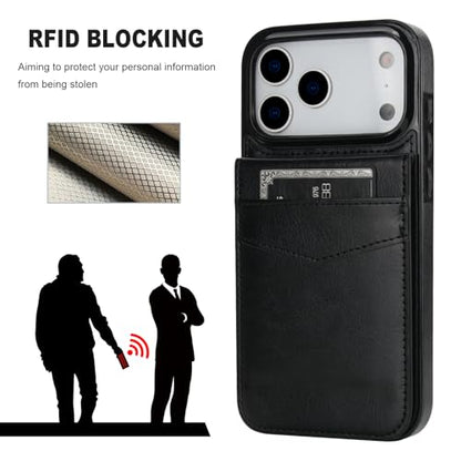 KIHUWEY for iPhone 17 Pro Max Wallet Case Card Holder for MagSafe, Black | Card Holder, Wireless, RFID, Flip PU Leather, Magnetic , Kickstand, Heavy Duty Cover - color: Magsafe for Black