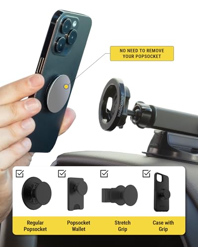 Scosche MagSafe Car Mount, Suction Cup Magnetic Windshield/Dashboard Cell Phone Holder with Vent Clip & Adjustable Flip Arm Compatible with PopSockets Grips, iPhone 16/15/14/13/12, Samsung Galaxy - size: 1 Pack, style: Vent / Window / Dash Extendo Suction