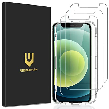 UNBREAKcable 3-Pack Screen Protector for iPhone 12 mini Tempered Glass | Shatterproof, Easy Install, 9H Hardness, 99.99% HD Clear, Bubble-Free, Anti-Fingerprint, Scratch Resistant, Case Friendly - size: iPhone 12 mini