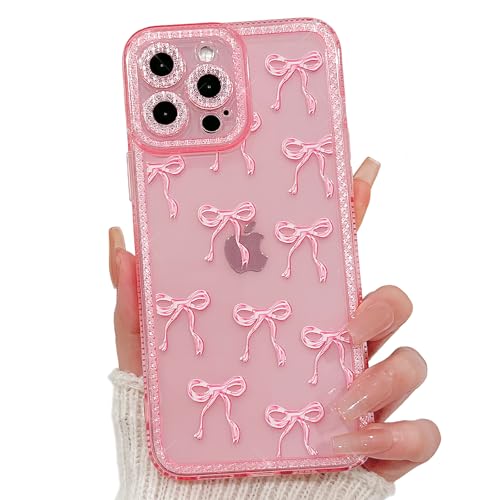 NITITOP Compatible with iPhone 12 Pro Case Cute Clear Pink Glitter Bow Knot Design Shiny Star Sparkle Bling Diamond Girls Women Soft TPU Shockproof Protective Phone Cover - Large Bow - color: Large Bow, size: iPhone 12 Pro