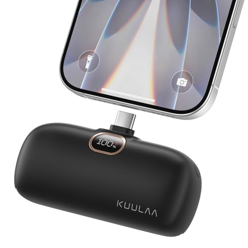 Kuulaa Portable Phone Charger with Built-in USB-C Plug, 5000mAh Mini Portable Charger Power Bank Small Battery Pack for iPhone 15/16/17 Samsung S24/S23 & Android (Black) - color: Black