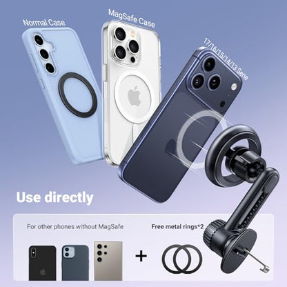 UGREEN Magnetic Phone Mount for Car Compatible for Magsafe, Not Blocking Air Vent, Strengthen Magnetic Power Car Phone Holder Compatible with iPhone 16 15 Pro Max 14 13 12 Pro Mini MagSafe Case