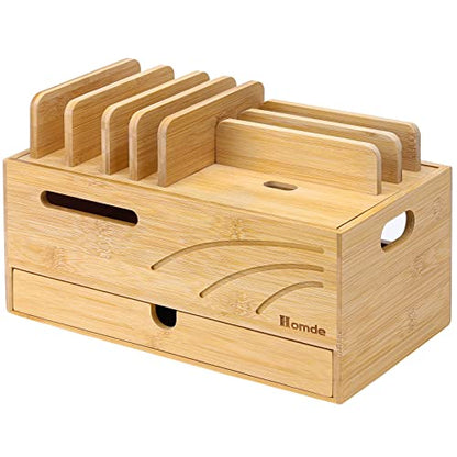 Homde Bamboo Charging Station Organizer: 6 Compartments and Drawer - color: Natural