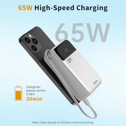 Hichain Laptop Power Bank 65W 20000mAh Portable Charger Silver - color: Silver