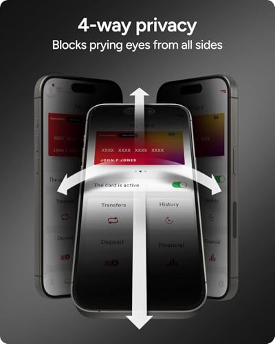 ZAGG Elite Privacy 360 Glass Screen Protector for iPhone 16 / iPhone 15-5X Ultra Strong Tempered Glass, 4-Way Privacy Filter, Scratch Protection, Anti-Smudge, Easy to Install, InvisibleShield