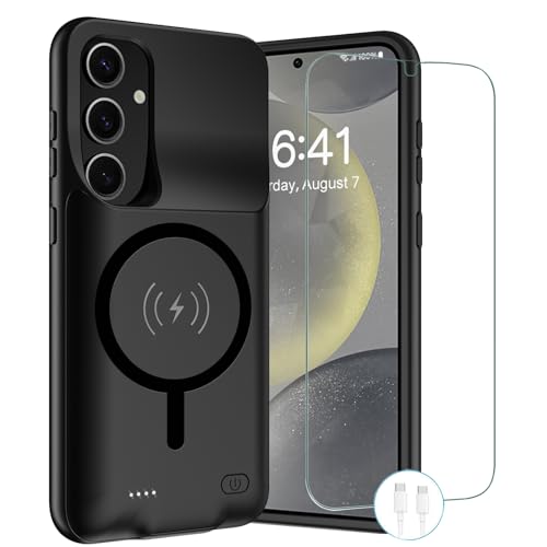 Wireless Charging Case for Galaxy S24, Upgraded 10000mAh Rechargeable Portable Charging Case Compatible with Galaxy S24 5G (6.2 inch) with Carplay Extended Battery Pack Charger Power Case (Black) - size: Galaxy S24