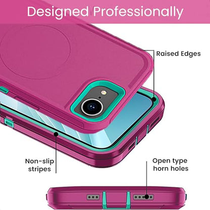 MXX Case for iPhone 16e & iPhone 17e, 3-Layer Heavy Duty Protective Cover, [Compatible with MagSafe] Shockproof Dustproof Drop Resistant Phone Case – Pink/Teal Blue - color: Deep Pink