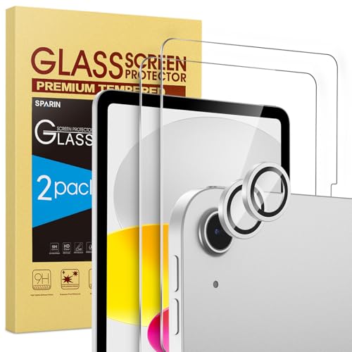 SPARIN 2+2 Pack Screen Protector for iPad (A16) 11th/10th Gen (11”/10.9”) | Tempered Glass + Camera Lens Protector Full Protection, Case Friendly, Anti Scratch, Apple Pencil Compatible-Silver - color: Silver