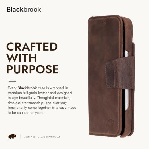 BlackBrook Detachable Leather Wallet Case Compatible with iPhone 17 Pro | Full-grain detachable folio with RFID blocking, 3 card slots, ID window, built-in kickstand, wireless charging, handcrafted. - color: Distressed Coffee, size: iPhone 17 Pro