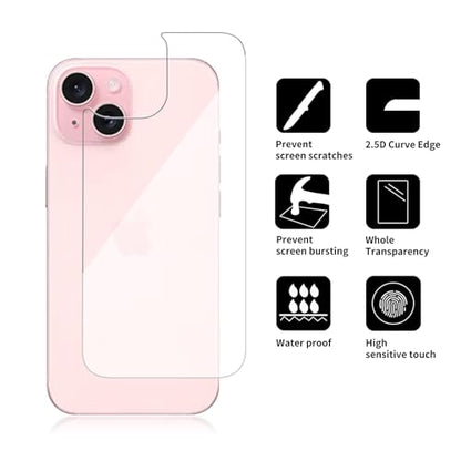 3 Pack Glass Back Screen Protector for iPhone 15/14/13 6.1 Inch - size: iPhone 15 / 14 / 13