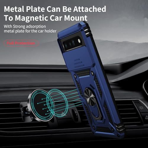 Vinve for Google Pixel 6 Pro Case with Slide Lens Cover, Military Grade Drop Protection, Magnetic Rotated Ring Holder Kickstand Protective Phone Case (Navy Blue) - color: Navy Blue ,Military Grade 2nd gen.