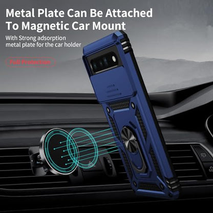 Vinve for Google Pixel 6 Pro Case with Slide Lens Cover, Military Grade Drop Protection, Magnetic Rotated Ring Holder Kickstand Protective Phone Case (Navy Blue) - color: Navy Blue ,Military Grade 2nd gen.