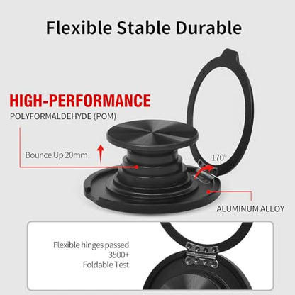 Cell Phone Grip for with Kickstand, Secure Hold for iPhone Cases, Adjustable Foldable Desktop Phone Holder Cradle Dock Compatible (Black Stainless Steel) - color: Black Stainless Steel