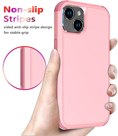 Diverbox for iPhone 14 Case [Shockproof] [Dropproof] [Tempered Glass Screen + Camera Lens Protector],Heavy Duty Protection Phone Case Cover for Apple iPhone 14 (Pink) - color: PINK-3in1