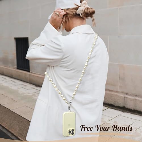 TiMOVO Beaded Pearl Phone Lanyard Crossbody Chain, White