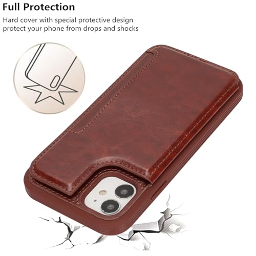 iCoverCase Compatible with iPhone 11 Case with Card Holder, Wallet Phone Case for Women Men RFID Blocking PU Leather Protective Case 6.1 Inch (Dark Brown) - color: Dark Brown