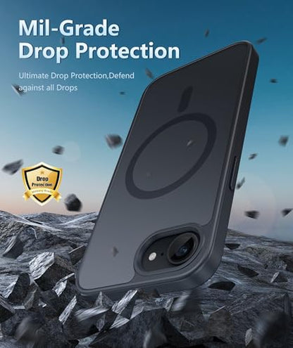 FNTCASE for iPhone 17e/16e Case Magnetic Black Matte | with Screen Protector, Silicone Matte Textured, Military Grade Drop Protection Slim Rugged Shockproof Phone Cover - color: Black Matte