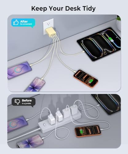 [2-Pack] USB Fast Charging Block, 4-Port 40W Multiple Charge Adapter - color: 40W 2Pack Soft Yellow