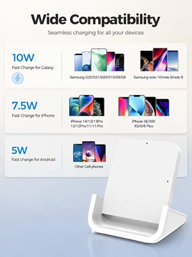 Wireless Charger YUWISS Wireless Charging Stand Cordless Charger 10/7.5/5W Compatible with iPhone 14 13 12/12 /11Pro Max/XR/XS Max/XS/X/8/8Plus Galaxy S22/S21/S9/S9+/S8/S8+ Note - color: White