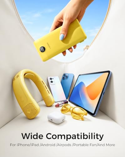 VEGER Portable Charger for iPhone, Power Bank Built in Cables and Wall Plug - color: Yellow