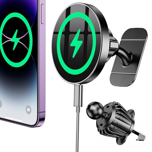 Coolpow Magsafe Car Mount Charger, Magnetic Wireless Car Charger for iPhone - color: Black