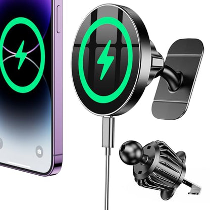 Coolpow Magsafe Car Mount Charger, Magnetic Wireless Car Charger for iPhone - color: Black