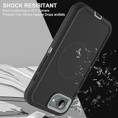 YKHJKLEC for iPhone 16e Case, Compatible with Magsafe, Military Grade 3 in 1 Heavy Duty Shockproof/Drop Proof/Dust Proof Case with 2Pcs Tempered Glass Screen Protector (New-Black/Grey) - color: New-Black/Grey