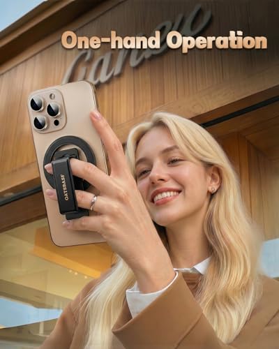 Magnetic Aluminum Phone Ring Grip Stand for iPhone 12-17 Pro Max - color: Black